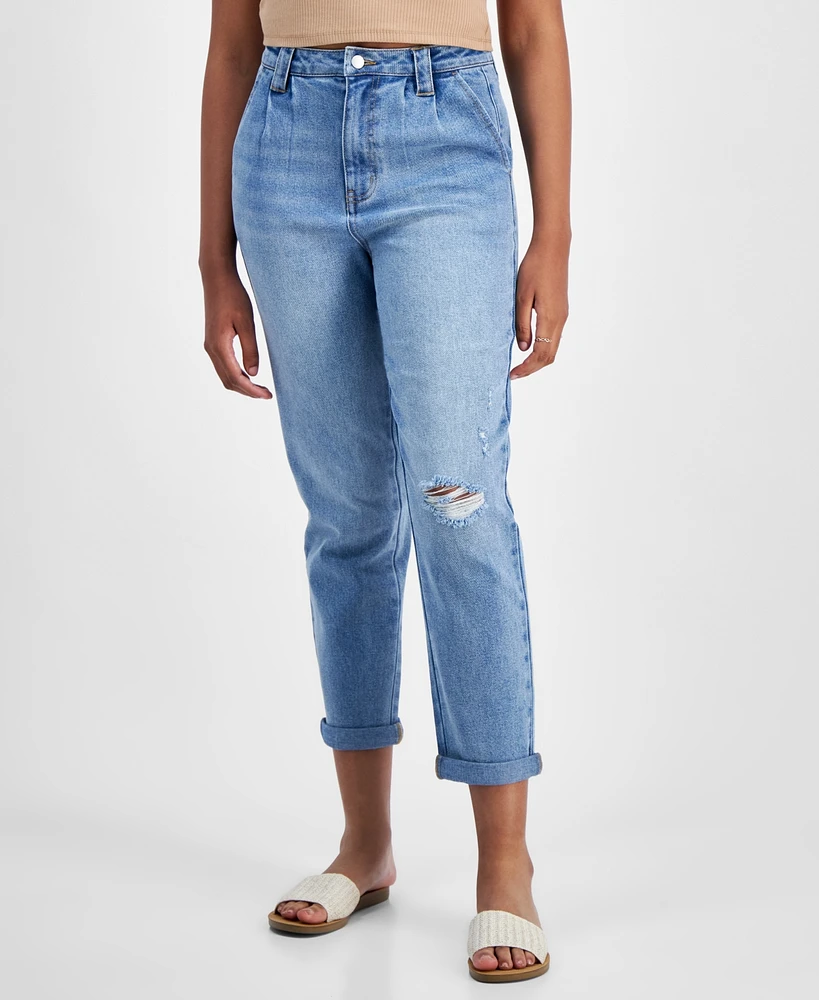 Tinseltown Juniors' Cuffed High-Rise Trouser Jeans