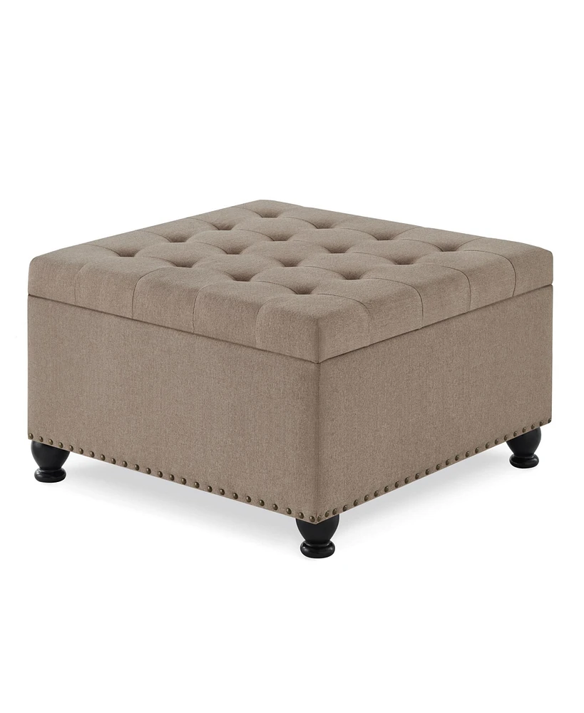 Streamdale Furniture Linen Upholstered Storage Ottoman/coffee table with Wooden Legs