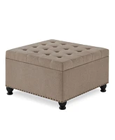 Simplie Fun Linen Upholstered Storage Ottoman/coffee table with Wooden Legs