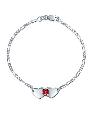 Bling Jewelry Blank Dainty Connected Double Heart Shape Medical Identification Medical Id Bracelet For Women .Sterling Silver Small Wrist 7 Inch