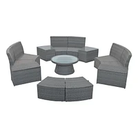 10-Pc Half-Round Rattan Patio Sofa Set, Free Combo, Blue