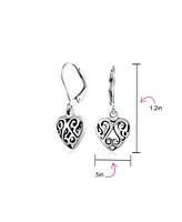 Bling Jewelry Open Lightweight Scroll Filigree Multi Heart Shape Puff Hearts Drop Dangle Earrings For Women Oxidized Sterling Silver Lever back