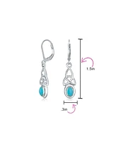 Bling Jewelry Irish Love Knot Oval Bezel Set Natural Stabilized Turquoise Dangle Celtic Knot Earrings For Women Sterling Silver Lever Back