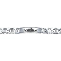 Bling Jewelry Bar Name Plated identification Id Bracelet 10MM Marine Mariner Chain Link 250 Gauge .925 Sterling Silver Made In Italy 8.5 Inch