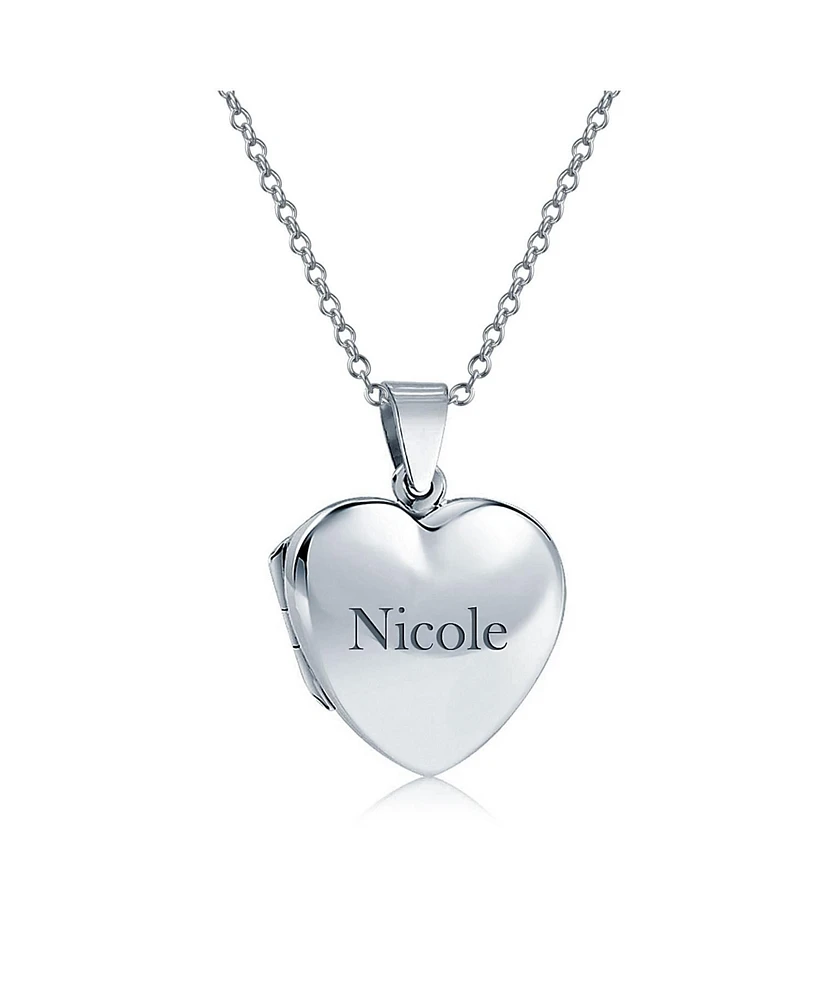 Bling Jewelry Simple Plain Puff Heart Shaped Photo Lockets For Women That Hold Pictures Silver Locket Necklace Pendant