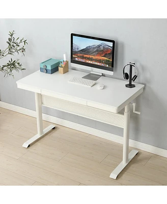 Simplie Fun Maple Standing Desk with Adjustable Height & Metal Drawer