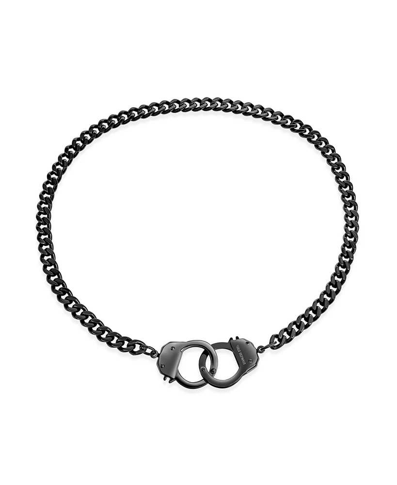 Bling Jewelry Biker Biker Jewelry Large Statement Chain Handcuff Necklace Black Or Stainless Steel Pendant For Women 20 Inch