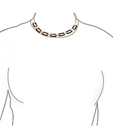 Bling Jewelry Fashion Golden Brown Oval Link Faux Tortoise Shell Collar Necklace Gold Plated Stainless Steel Chain Toggle Clasp