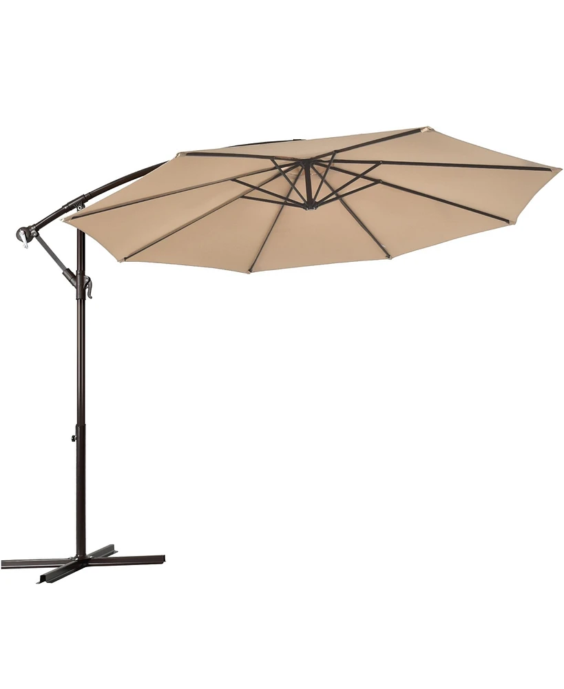 Gymax 10 ft Patio Cantilever Offset Umbrella Yard Garden Outdoor w/ 8 Ribs Beige