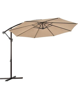 Gymax 10 ft Patio Cantilever Offset Umbrella Yard Garden Outdoor w/ 8 Ribs Beige