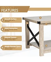 Costway 43.5'' Rustic Coffee Table Farmhouse Cocktail Table