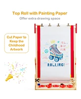 Costway Flip-Over Double-Sided Kids Art Easel Paper Roll Storage Bins