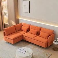 Simplie Fun Modular L-Shaped Corner Sofa, Left Hand Facing Sectional Couch, Orange Cotton Linen-90.9"