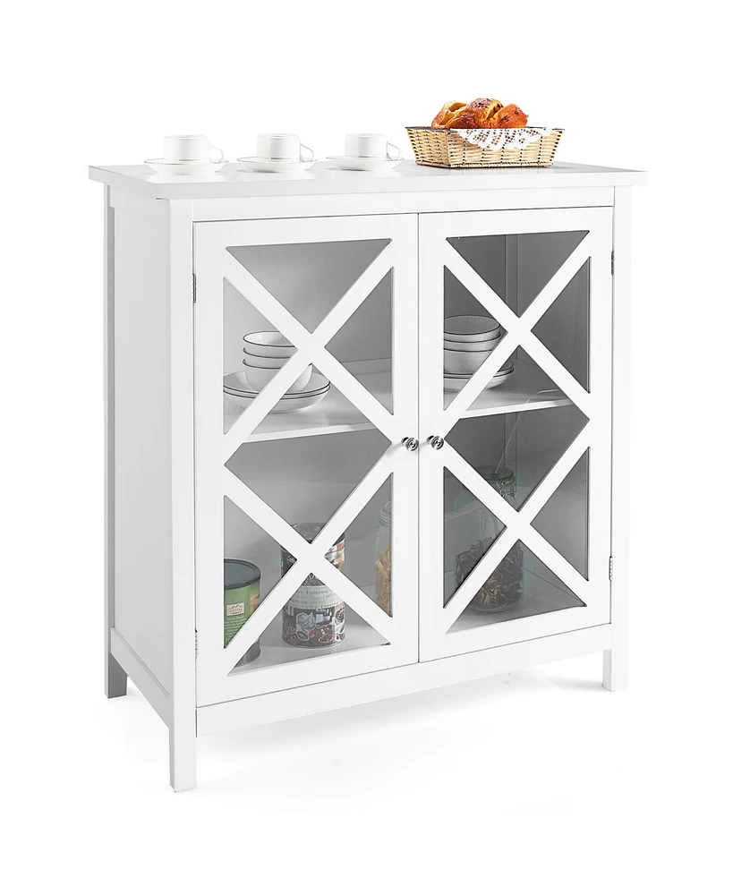 Costway Kitchen Storage Cabinet Buffet Sideboard w/ Glass Doors & Adjustable Shelf