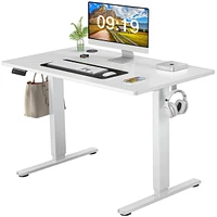 Electric Height Adjustable Standing Desk, Sit To Stand Ergonomic Computer Desk, White, 40" X 24"