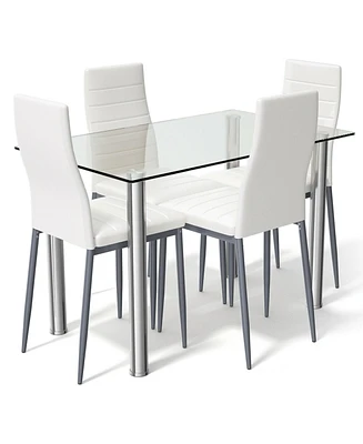 Slickblue 5 Pieces Dining Set with 4 Pvc Leather Chairs