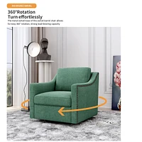 Swivel Armchair in Cotton Linen with Brass Accents