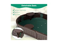 Slickblue 6 Feet Kids Oval Sandbox with Built-in Corner Seat and Bottom Liner-Brown