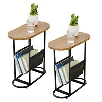 Simplie Fun Acacia Oval Small Side Tables with Magazine Storage (Set of 2)