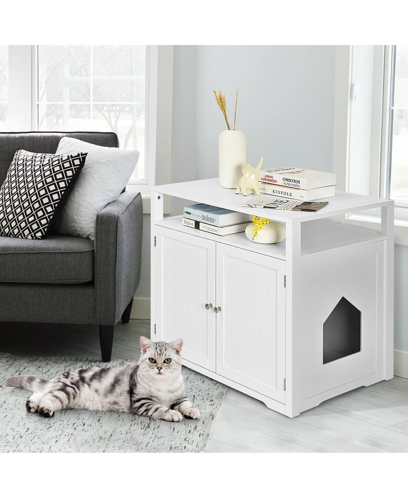 Slickblue Wooden Cat Litter Box Enclosure Hidden Cat Washroom with Storage Layer