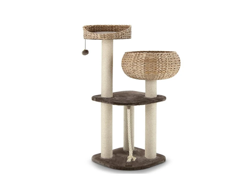 Slickblue 41 Inch Rattan Cat Tree with Napping Perch-Beige