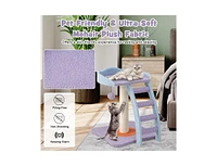 Slickblue 19 Inch Mohair Plush Cat Tree with Ladder and Jingling Ball-Purple