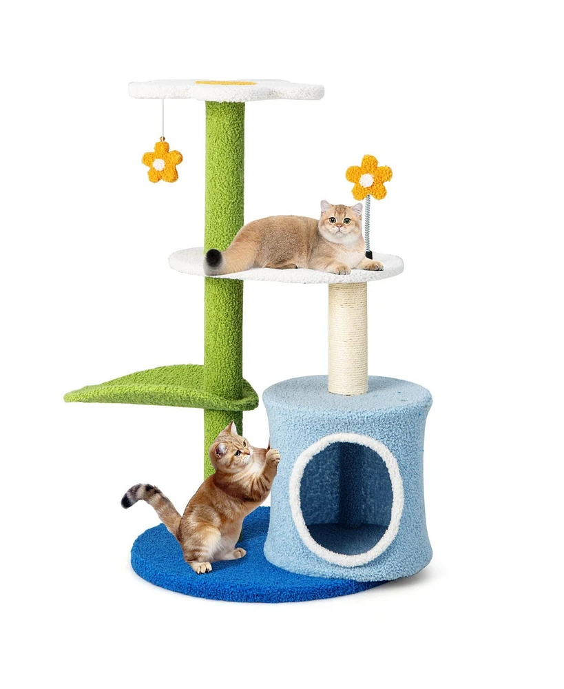 Slickblue 34.5 Inch 4-Tier Cute Cat Tree with Jingling Balls and Condo