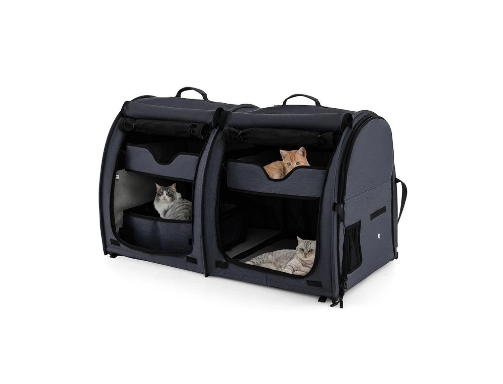 Slickblue Double Compartment Pet Carrier with 2 Removable Hammocks