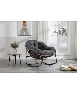 Simplie Fun Grey Padded Rattan Outdoor Rocking Chair