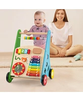 Slickblue Toddler Push Walker Activity Center Toy with Burr-free Handle