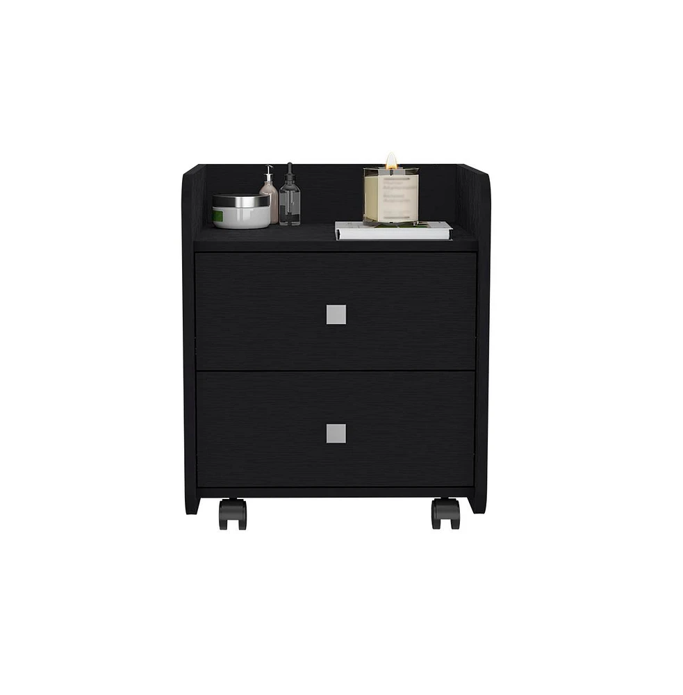 Simplie Fun Nightstand Csmet, Metal Handle, Two Drawers, Black Wengue Finish