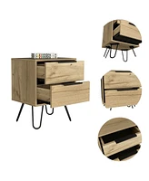 Streamdale Furniture Nightstand Skyoner 2, Harpin Legs, Two Drawers, Light Oak Finish