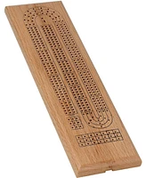 We Games Deluxe Cribbage Set - Solid Oak Wood Continuous 3 Track Board