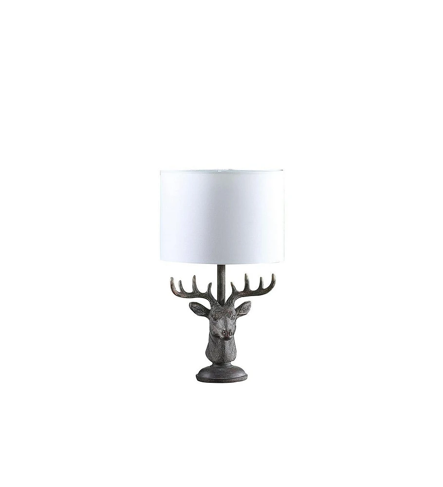 Simplie Fun 18" In Stag Elk Deer Bust Rustic Gray Polyresin Table Lamp