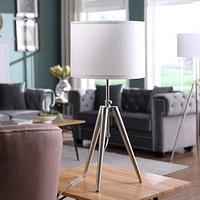 Streamdale Furniture 34.25" - 29.25" In Mid-Century Adjustable Tripod Chrome/Silver Metal Table Lamp