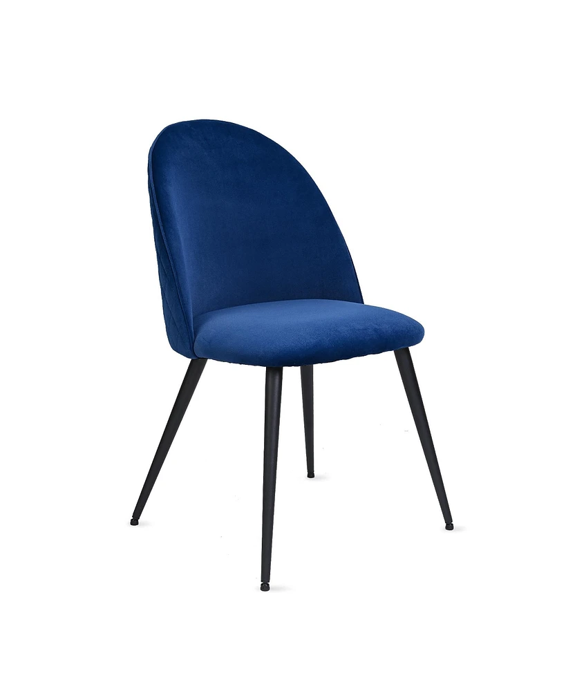 Simplie Fun Dining Chair, Navy Blue Velvet, Metal Black Legs, Set Of 4 Side Chairs