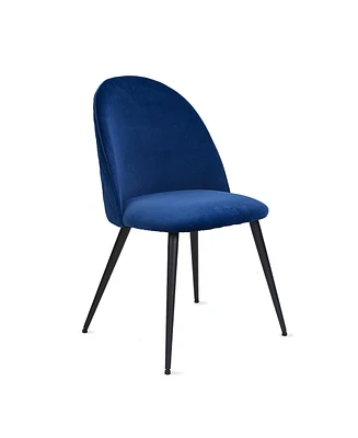 Simplie Fun Dining Chair, Navy Blue Velvet, Metal Black Legs, Set Of 4 Side Chairs