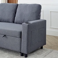 Linen L-Shaped Reversible Sofa Bed for Tight Spaces