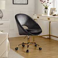 Hulala Home Modern Velvet Office Chair with Adjustable Swivel for Study Vanity