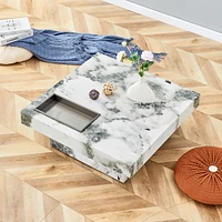 Elegant Black and White Marble Coffee Table 31.4" Square