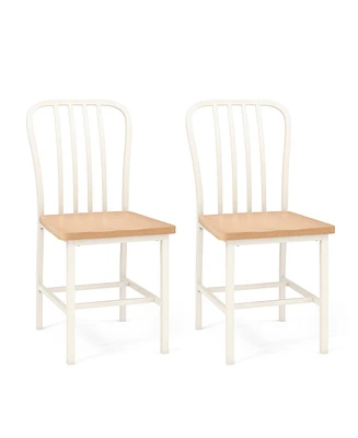 Costway Dining Chairs Set of 2 High Back Navy Metal Frame Footrests Kitchen