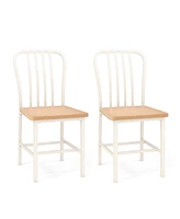 Costway Dining Chairs Set of 2 High Back Navy Metal Frame Footrests Kitchen