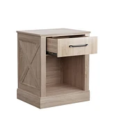 Sugift Compact Nightstand with Drawer and Open Compartment-Beige