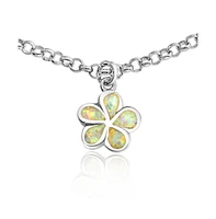 Bling Jewelry Created White Synthetic Opal Inlay Plumeria Flower Anklet Link Chain Ankle Bracelet For Women Sterling Silver Adjustable