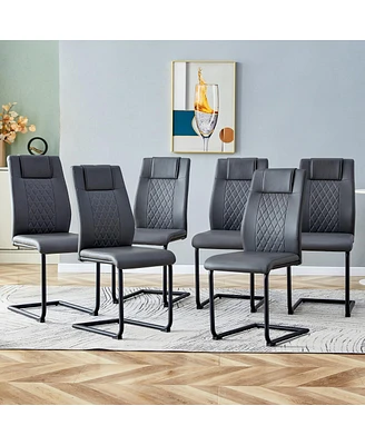 Simplie Fun Modern Dining Chairs Set - 6 Pieces, Gray+Pu Leather