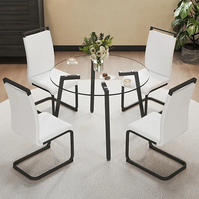 Simplie Fun Modern Glass Table Set with Leather Chairs