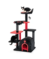 Slickblue Gothic Cat Tree 53" Tall Cat Tower with Cat Bed and Arch-Shaped Condo-Black - Red