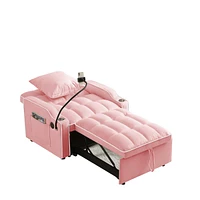 Convertible 3-In-1 Sofa Bed, Pink, Multi-Pockets