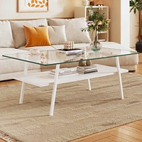 White Metal and Glass Coffee Table
