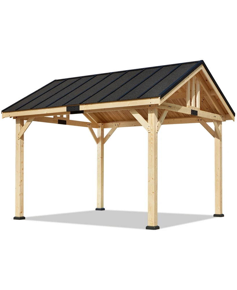 Mondawe 11x12 Ft Solid Wood Gazebo with Waterproof Asphalt Roof, Outdoor Permanent Hardtop Gazebo Canopy for Patio, Garden, Backyard